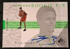 2001-02 TYSON CHANDLER SP AUTHENTIC ROOKIE F/X AUTO ROOKIE CARD #131 /1525 BULLS. rookie card picture