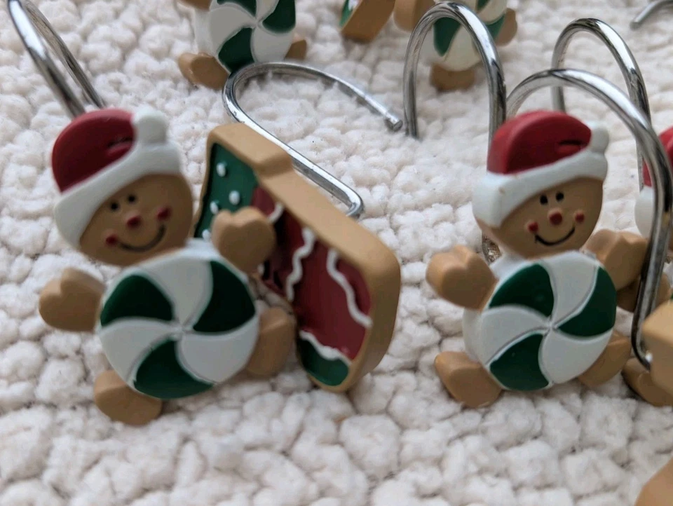 Conjunto de 12 ganchos para cortina de chuveiro de gengibre decoração de banheiro Natal Natal  - Imagem 2 de 4