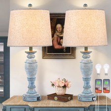 Blue Lamps Set of 2, 27.7" Table Lamps for Living Room with USB A C Ports, To...