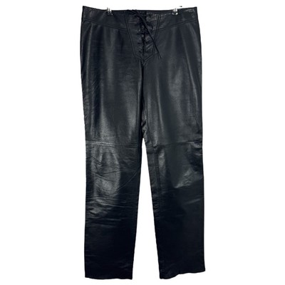 Danier Lace-Up Leather Pants Womens 8 Black Straight Leg Trousers Stylish EUC