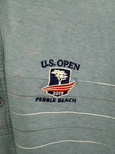 Camicia Travis Mathew uomo blu medio ciottoli spiaggia campo da golf logo US Open 2019 - Foto 5 di 7