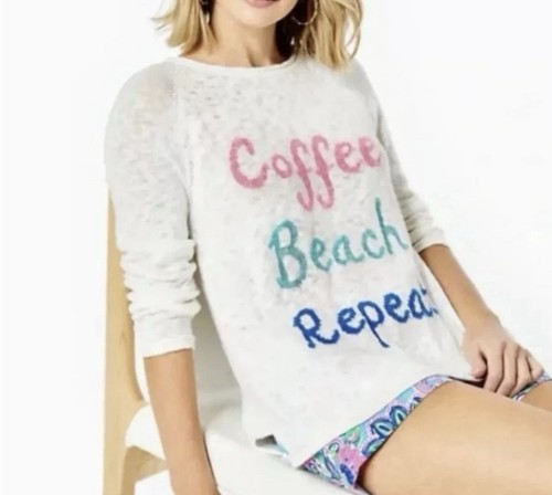 Maglione Lilly Pulitzer Danette Resort Bianco Caffè Spiaggia Ripetizione Intarsiato TG M NE - Foto 2 di 8