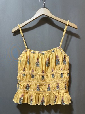 NWOT Free People WE THE FREE Dolce Vita Strap Ruched Crop Top SZ L Golden Yellow