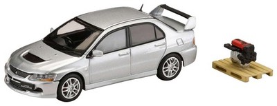 HJ64 1/64 Mitsubishi Lancer Evolution 9 GSR with Engine Display Model, Cool Silv