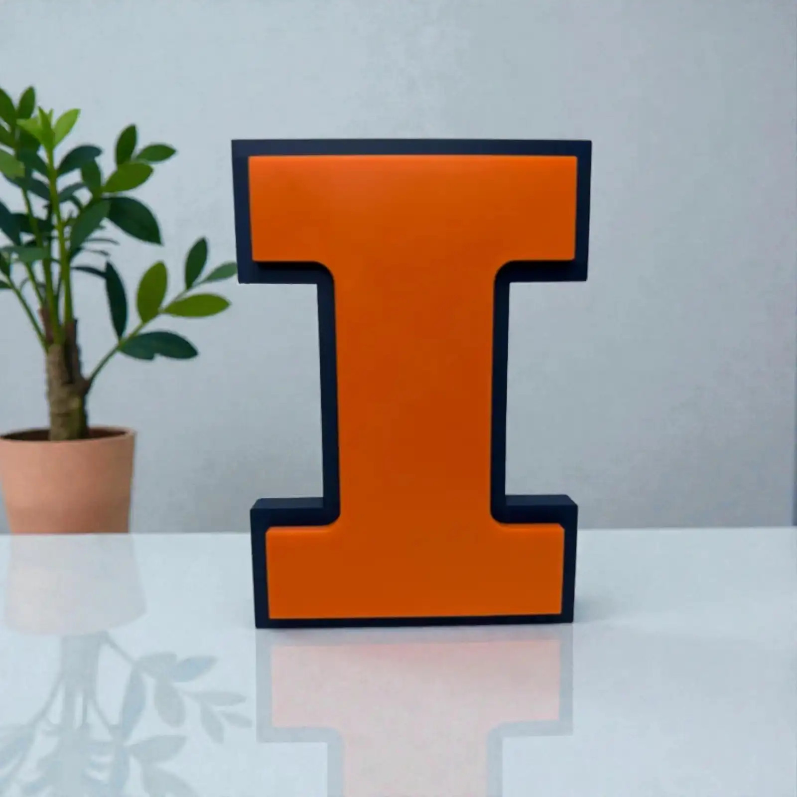 Illinois Fighting Illini I Logo Sign 3D Printed NCAA Desk Decor Fan Gift