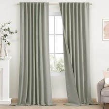 Sage Green Linen 100 Blackout Curtains for Living Room,84 Inch Length Farmho...