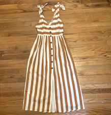 ASOS Brown/White Striped V-Neck Sleeveless Button Front Midi Dress Size 4