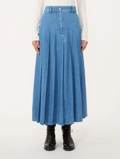 Weekend Max Mara Giuliva Heritage Denim Pleated Skirt Size 14 Midi RRP £26