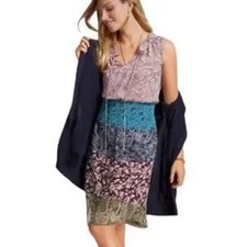 CAbi Multicolor Patterned Elastic Smocked Waist Sleeveless Dress