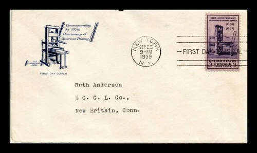 DR JIM STAMPS US COVER PRINTING 300TH ANNIVERSARY FDC SCOTT 857 HF CACHET