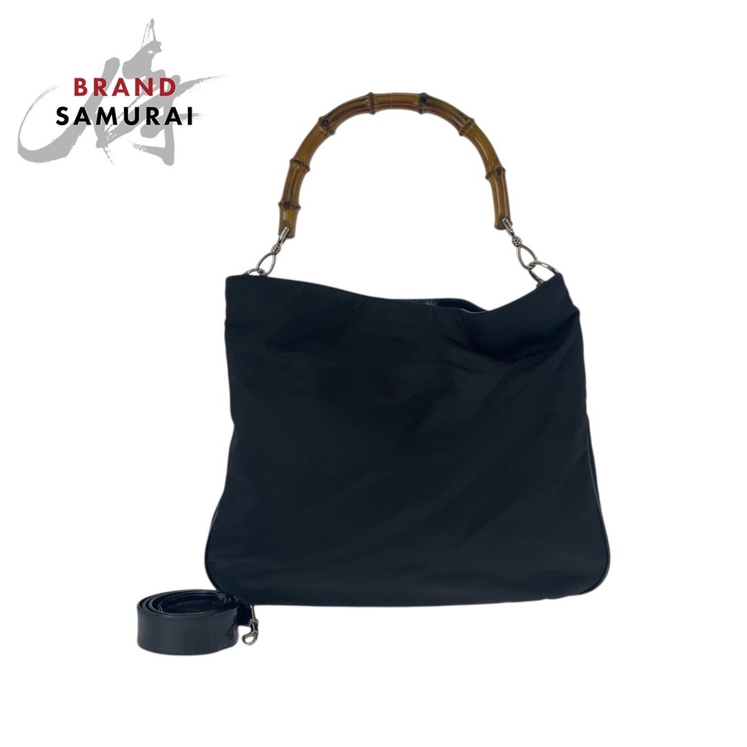 GUCCI Bamboo Shoulder Bag Black Silver Hardware Used