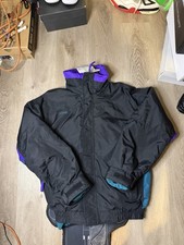 Columbia Bugaboo Jacket Black Purple Teal Aztec Fleece size S made in USA
