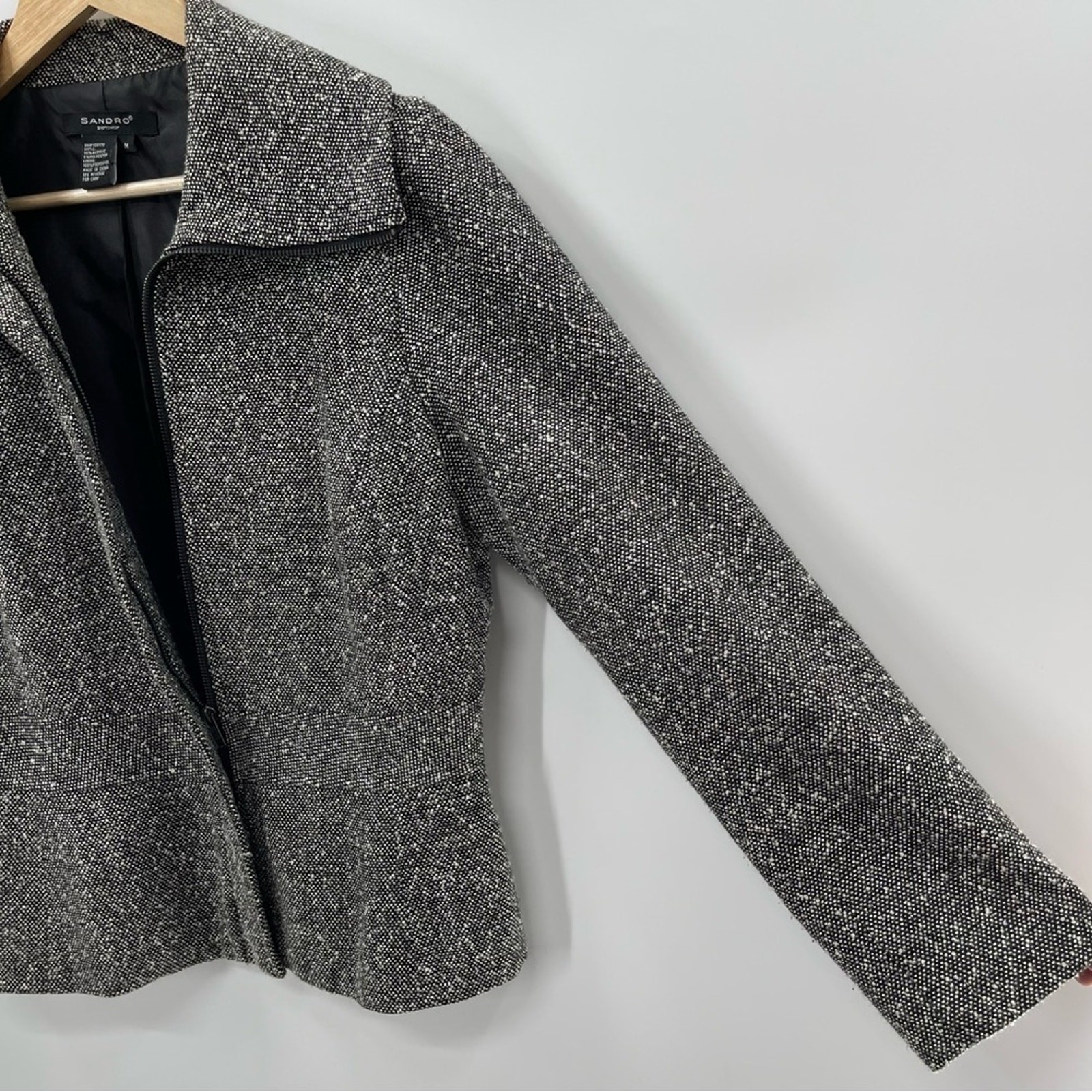 Sandro Vintage Structured Full Zip Herringbone Tw… - image 4