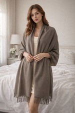 Taupe Fringe Wrap Scarf Oversized Shawl Lightweight Neutral Travel Layer Boho