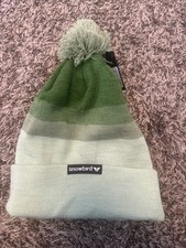 Snowbird Unisex Pom Top Green Striped Beanie New Tag Utah Ski