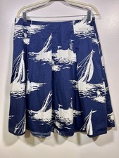 Talbots Nautical Sailboat Skirt 12P Petite Blue A-Line Pleated Coastal Preppy