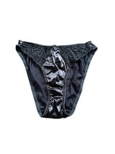 Vintage 90s Rene Rofe Satin High Cut Brief Panties Gray Lace Trim Size 7/L