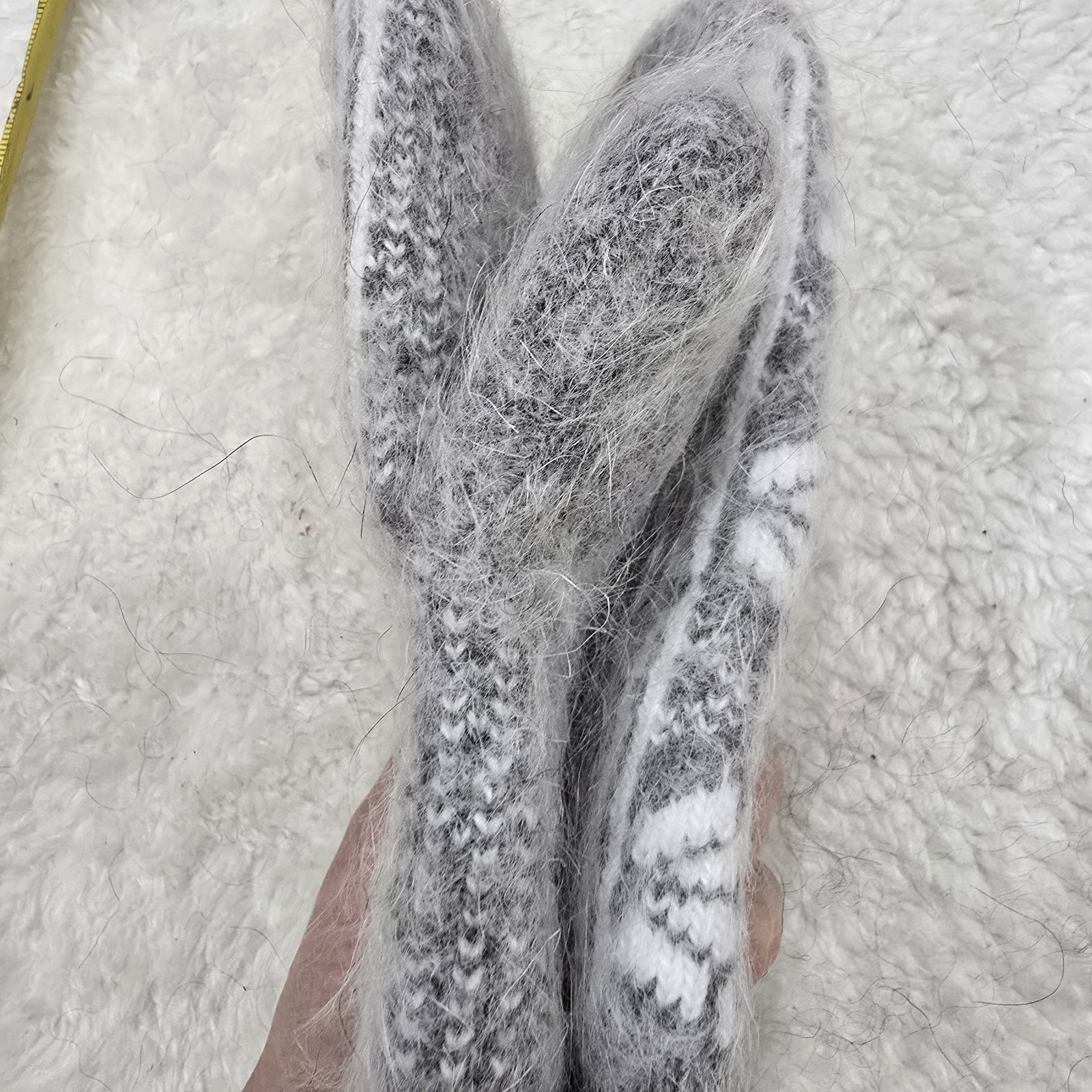 Handmade Goat Down Mittens Grey White Nordic Pattern Warm Winter Gloves One Size image 7