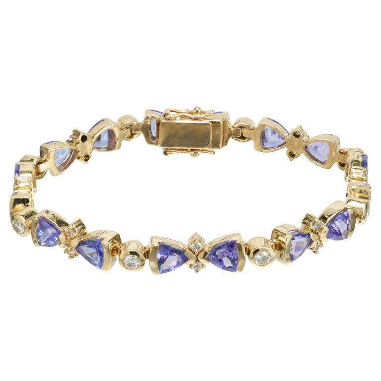 6.60 Carat Blue Tanzanite Diamond Yellow Gold Bracelet