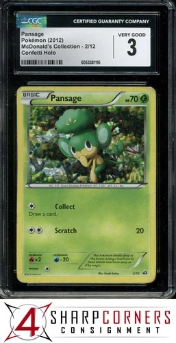 2012 POKEMON MCDONALD'S COLLECTION #2 PANSAGE CONFETTI HOLO CGC 3