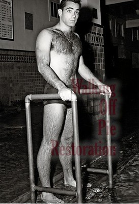 50s Hairy Chested Swimmer at College Pool 4x6 reprint Gay Estate Find