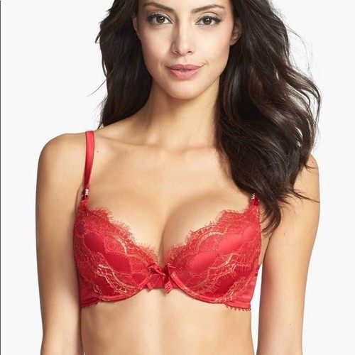 PLEASURE STATE PADDED SATIN BRA RED 32D NWOT - Picture 4 of 14