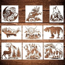 9 Pcs Animal Wood Burning Stencils Deer Stencils Bear Stencil Horse Stencil Moos