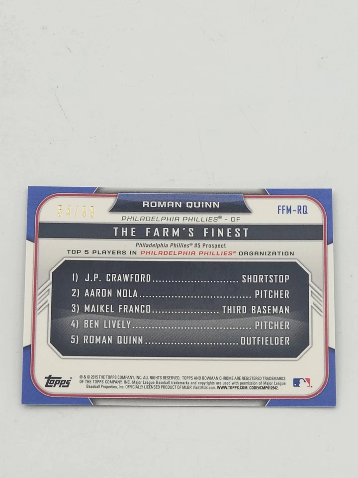 2015 Bowman Green 54/99 Roman Quinn #FFM-RQ - Image 2 of 3