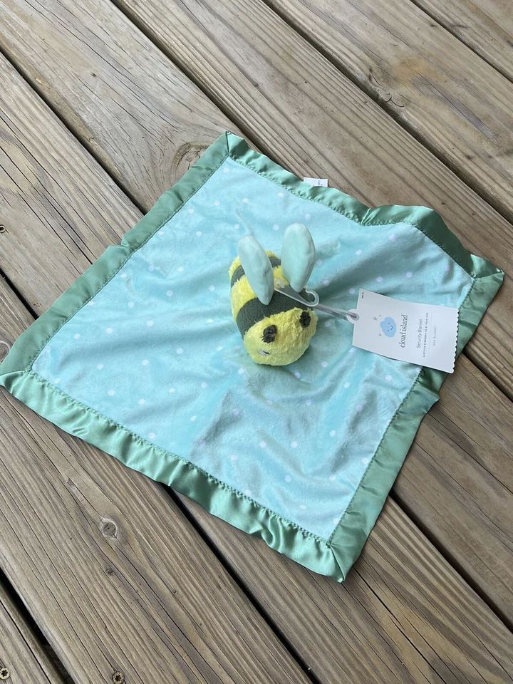 Cloud Island Bumble BEE Polka Dots Baby Lovey Security Blanket Green Satin Edge - Image 4 of 4