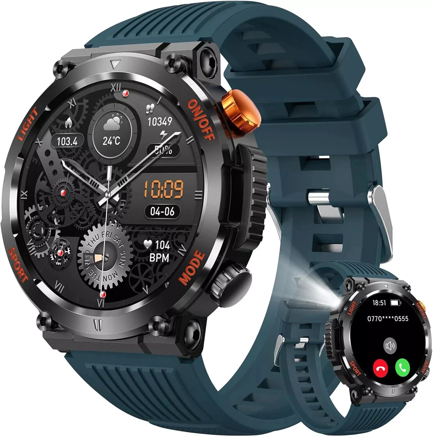 Smart Watch Men with Phone Function Lamp Wristwatch for iPhone Samsung Huawei