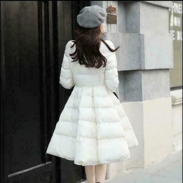 Fall Winter Women Swing Dress Long Coats Tutu Cotton Down Puffer Jacket Overcoat