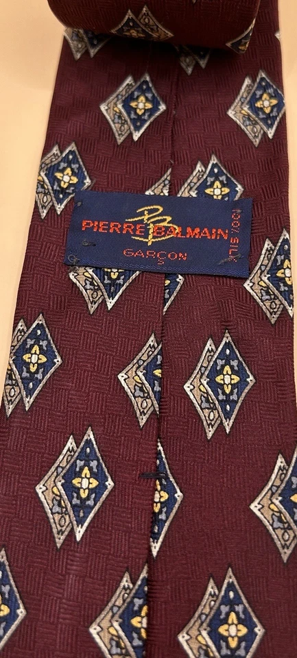 Corbata vintage Pierre Balmain patrón de diamantes rojos para hombre usada en excelente estado Foto 4 de 4
