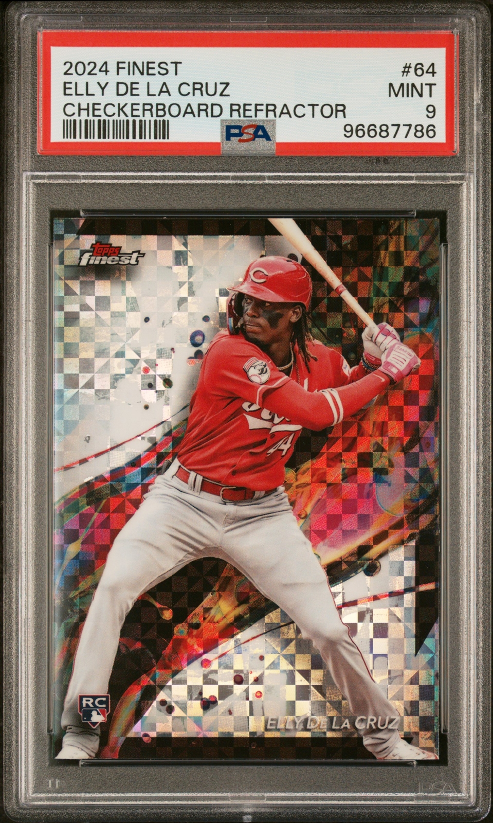2024 TOPPS FINEST CHECKERBOARD REFRACTOR #64 ELLY DE LA CRUZ ROOKIE RC PSA 9