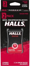 2x Pack HALLS Minis Cherry Flavor Menthol Cough Drops  24 Drops Per Pack