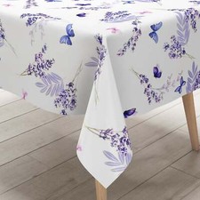 Nappe en Toile Cirée B5078-01 Blanc Lavande Mauve Papillons Carré Rond Oval