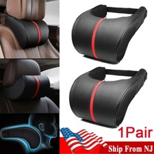 1 Pair Car Adjustable Support Head Neck Pillow Pu Soft Leather Headrest Cushion