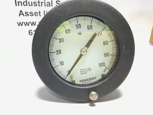 Ashcroft 45-1377AS-02B Duragauge Pressure Gauge 4-1/2" 0-100PSI Bronze Tube - Picture 3 of 6
