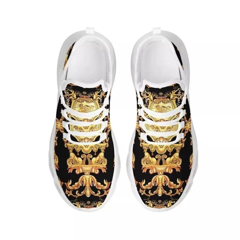 Mujer Zapatillas de Plataforma Lujo Estampado Barroco Zapatos Negro Blanco Foto 3 de 4