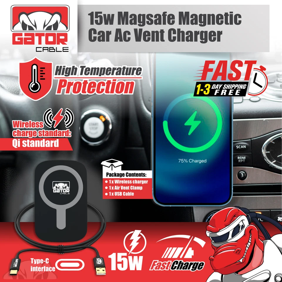 Soporte magnético de montaje de cargador de coche inalámbrico MagSafe para iPhone 12 13 14 15 16 Pro Foto 3 de 4