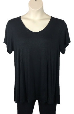 Juniors Knit Top Blouse Tunic Plus Size 3X Black Short Sleeve Rayon Minimalist
