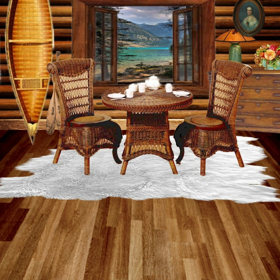 White Shag Rug - Shaggy Faux Fur - Random Shape Polar Bear - Sheepskin Throw - Image 2 of 4