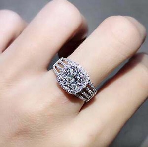 3ct Cushion Cut Diamond Split Shank Halo Engagement Ring 14k White
