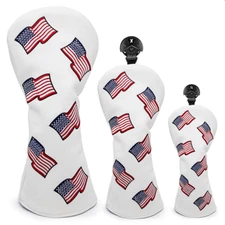 Golf Head Cover USA Flag PU Leather Driver Fairway Wood Hybrid Club Protectable