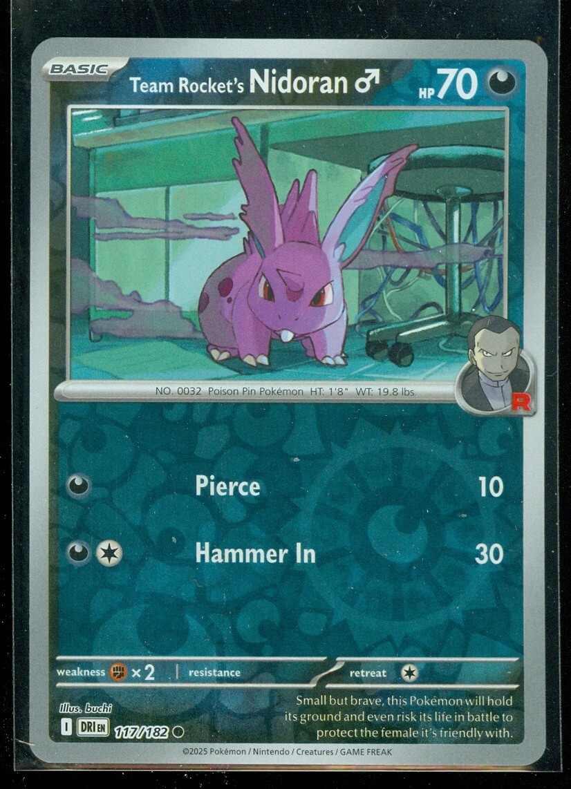 Pokemon TEAM ROCKET'S NIDORAN (m) 117/182 - Destined Rivals -  Rev Holo - MINT