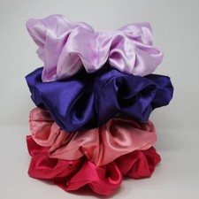 Satin XXL 9" Scrunchie, Lavender, Purple, Coral, Fuchsia, Set of 4