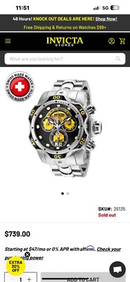 Invicta Venom Swiss Made Ronda 8040.N Caliber Men's Watch - 52.5mm, Steel 26135