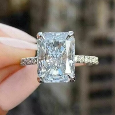 2.25 TCW Radiant Moissanite 4-Claw Pave Engagement Ring In 14K White Gold Plated