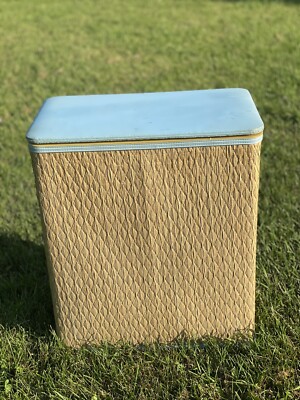 VINTAGE Blue Wicker Hamper by Burlington  Basket Company, MCM Hamper