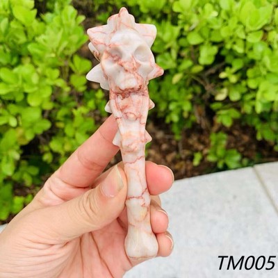 Red Webstone Hand Carved Wolfsbane Skull Scepter Ornament 122mm 120g