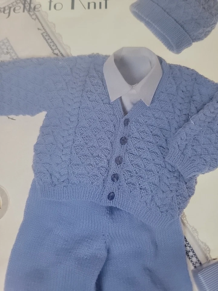 Yarns Brunswick Presents Little Boy Blue Layette To Knit, Cardigan, Leggings Etc - Image 4 of 4